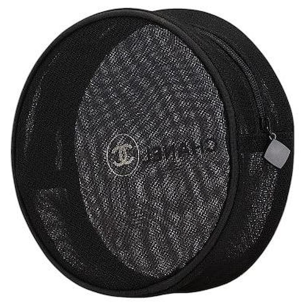 Chanel Round Black Mesh Zipper Makeup Cosmetic Case Bag